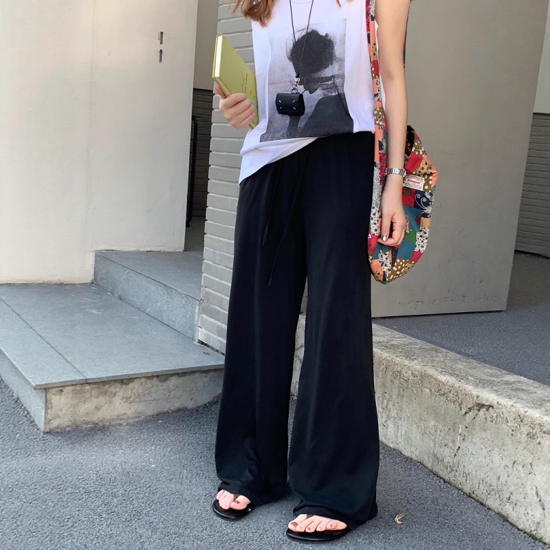 超薄面膜直筒裤女2025夏one seven松紧腰抽绳显瘦垂感休闲裤长裤