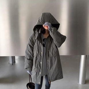 中长款 2025冬季 宽松收腰保暖连帽工装 seven新款 羽绒服外套女 one