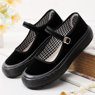 厚底老北京布鞋女黑色酒店工作鞋软底广场舞蹈单鞋舒适防滑鞋妈妈