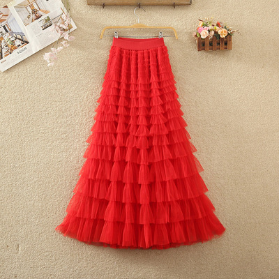 网纱裙蛋糕半身裙拼接荷叶边裙子