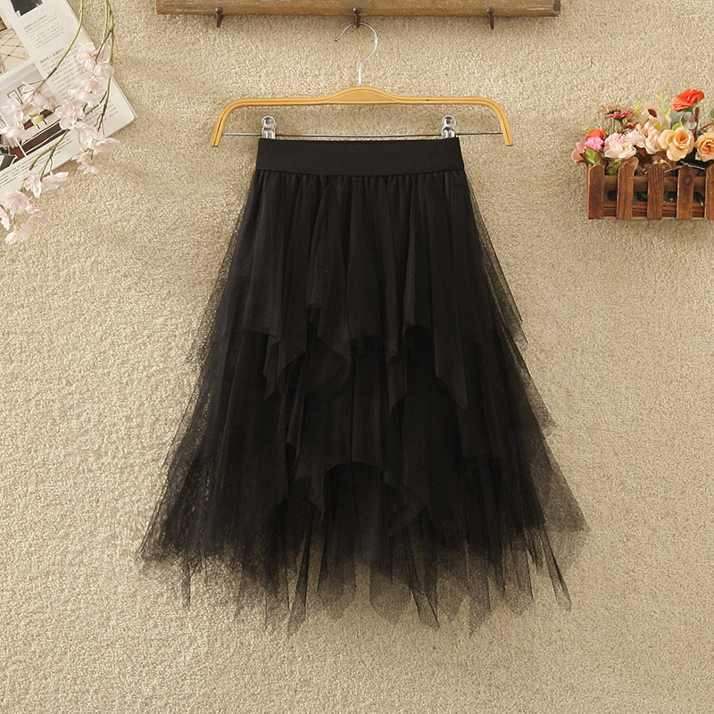 网纱层层不规则半身裙女夏季新款小个子中裙a字裙子拼接纱裙短裙