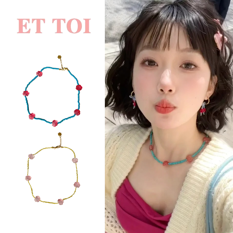 玫瑰花串珠项链夏日多巴胺配饰