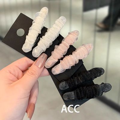 欧尼同款甜美褶皱欧根纱鸭嘴夹简约高级感发夹气质百搭侧边夹