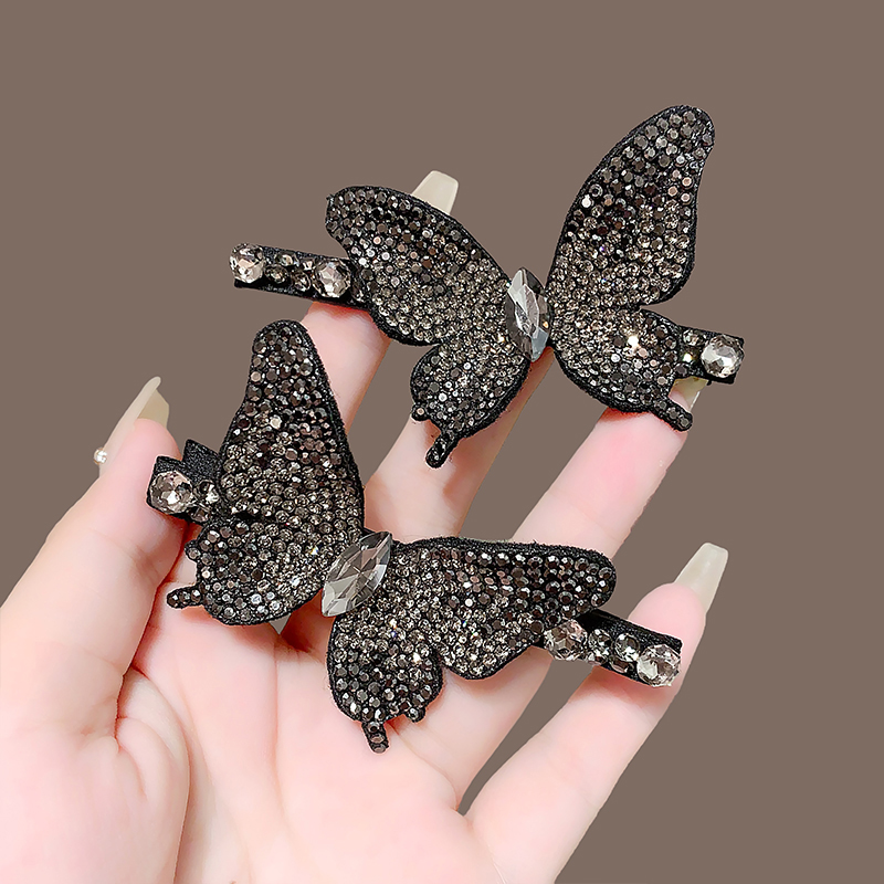 超闪镶钻蝴蝶发夹刘海侧边鸭嘴夹网红头饰2025仙美一字夹发饰