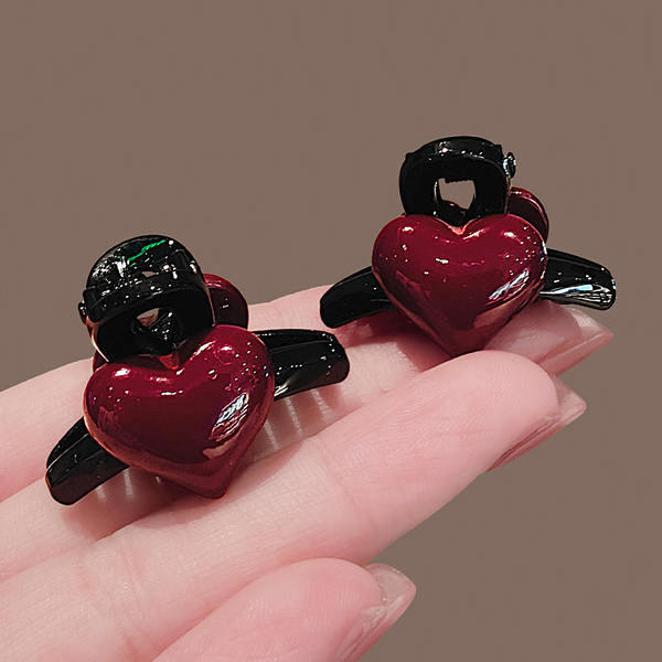 红色发夹女网红新款头发夹子爱心小号刘海抓夹前额侧边碎发卡头饰