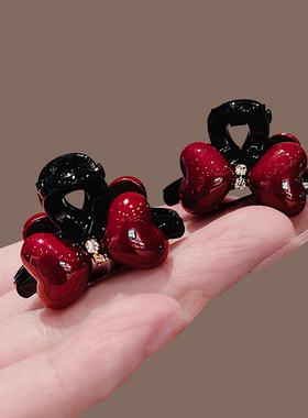 新年红色精致迷你爱心蝴蝶结抓夹女前额侧边碎发公主头刘海夹发夹