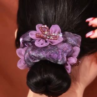 高级感紫藤花开优雅大肠发圈气质氛围感花朵欧根纱发绳头花