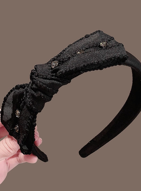 简约时尚闪钻蝴蝶结发箍百搭新款显脸小黑色日常通勤头箍发捆女