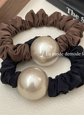 气质款香槟色大珍珠发绳小肠发圈粗皮筋女马尾扎头绳低丸子头发饰
