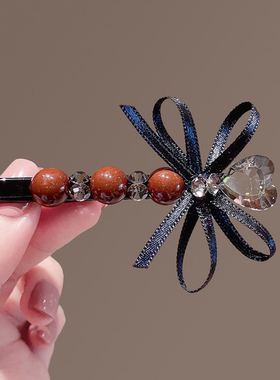 蝴蝶结红色发夹刘海夹法式复古少女侧边发卡百搭鸭嘴夹子