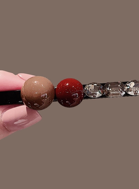 高级感水钻刘海夹红色珠子鸭嘴夹网红侧边夹小发卡刘海夹2025新款