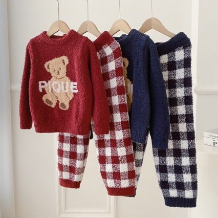 gp软绵绵可爱新品亲子新年圣诞小熊儿童女家居服睡衣套装毛衣