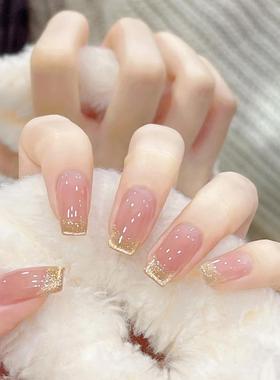 穿戴甲猫眼美甲成品穿戴式指甲贴片中长款黄黑皮显白韩系lns