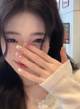 穿戴甲奶黄小甜心巨显白新款手工中长款穿戴甲韩系lns热销榜