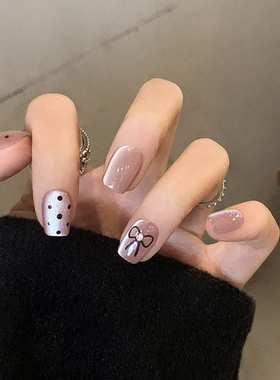 2025年新款月光蝴蝶结手工穿戴甲短款巨显白指甲贴片美甲韩系lns