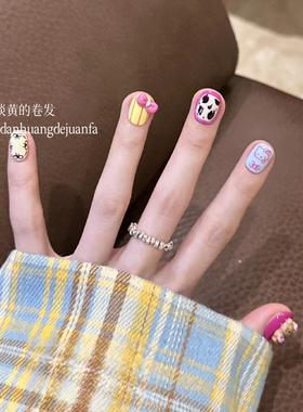 穿戴甲纯手工马卡龙穿戴甲短款巨显白美甲贴片韩系lns热销榜