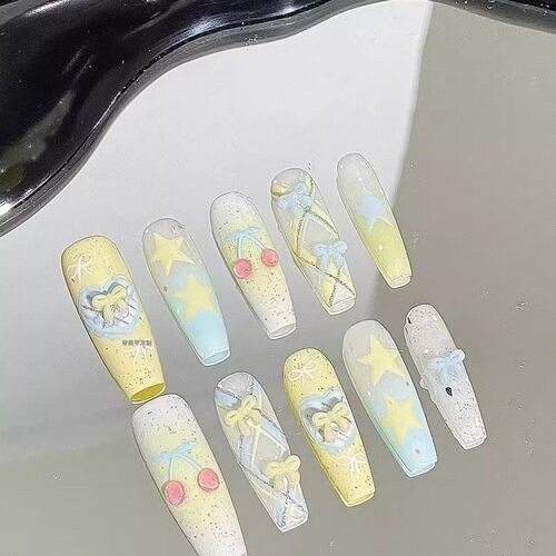 儿童穿戴甲蝴蝶结多巴胺美甲新款指甲贴片可爱显白高级中长款学生