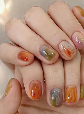 手工糖果猫眼穿戴甲黄黑皮显白美甲成品可拆卸短甲热销榜韩系lns