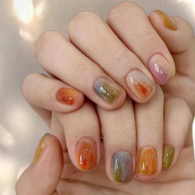 手工糖果猫眼穿戴甲黄黑皮显白美甲成品可拆卸短甲热销榜韩系lns