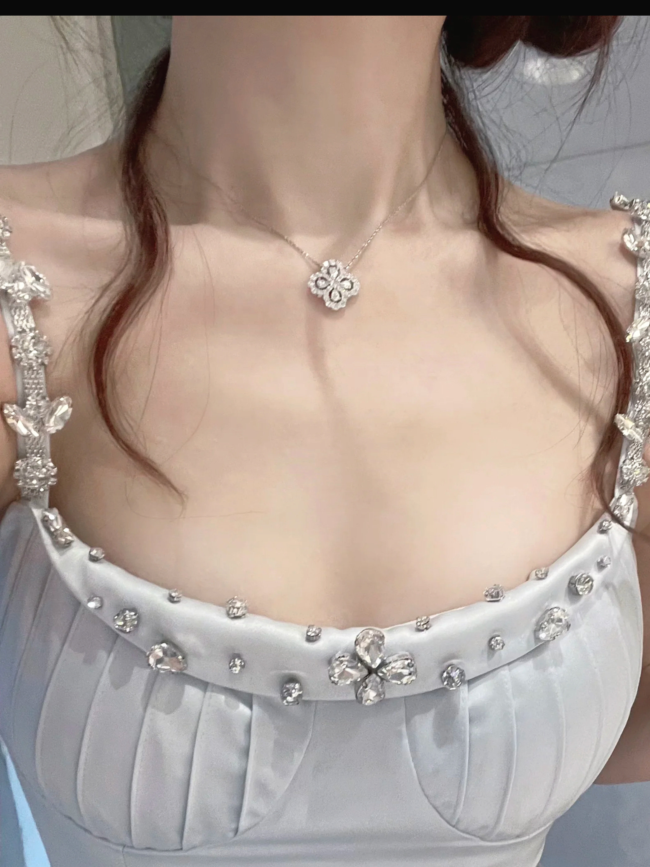 野草莓/幸运四叶草 creamysweet满钻四叶草设计感S925银显瘦项链