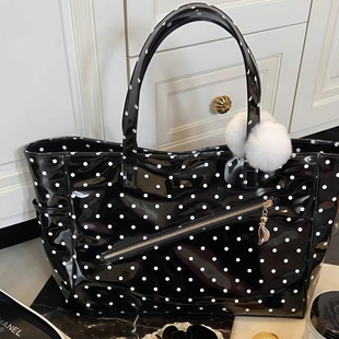 大容量单肩手提包 日系OL波点漆皮法式 现货野草莓 M系少女