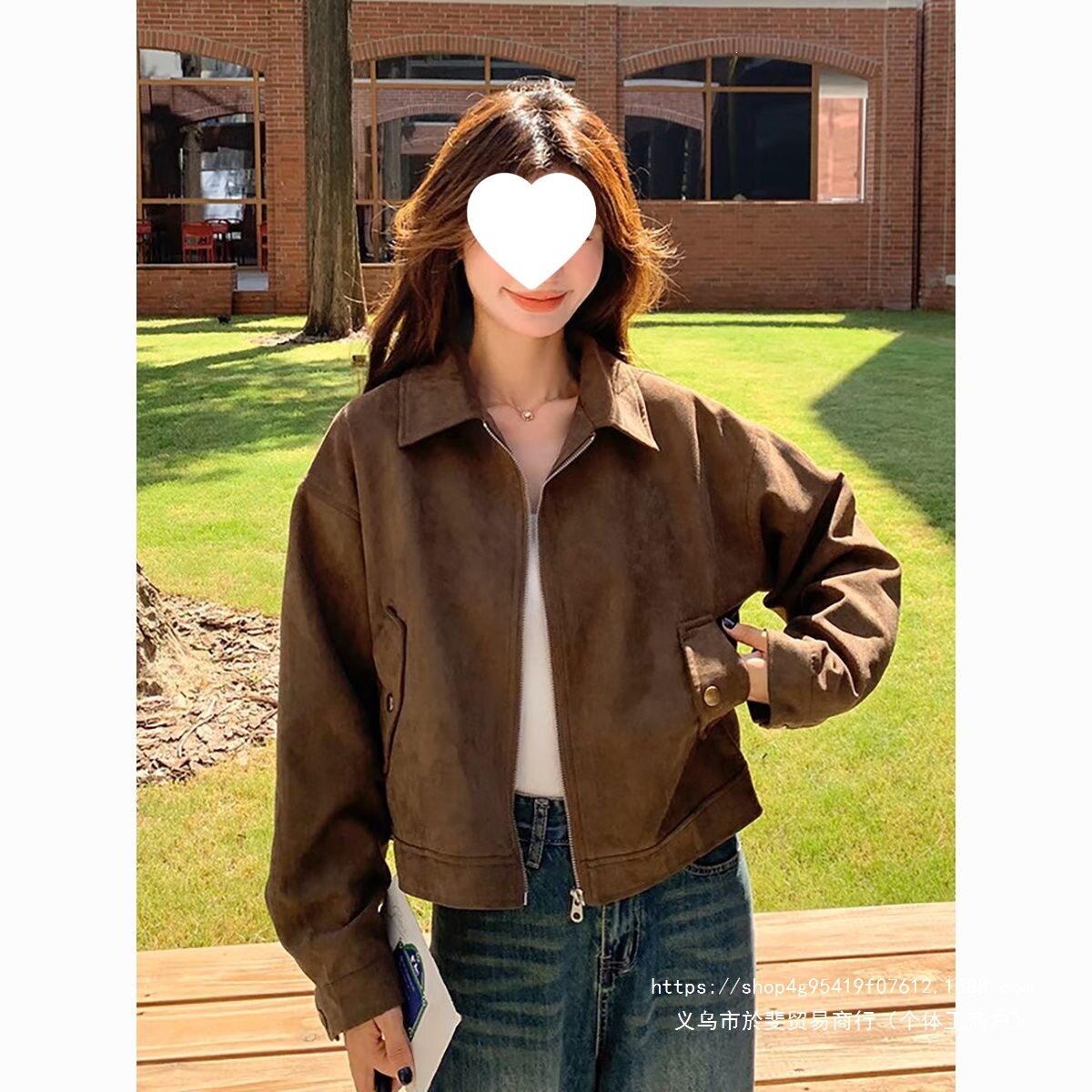 美拉德咖色短外套女2026春秋新款美式复古小个子春秋款夹克上衣