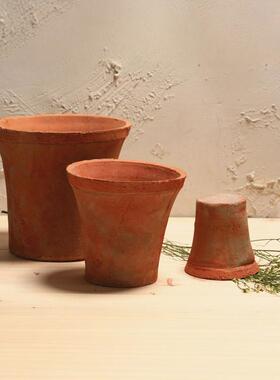 喇叭盆陶瓷红黑盆多肉复古花盆简约陶土盆绿箩兰花龟背竹透气瓦盆