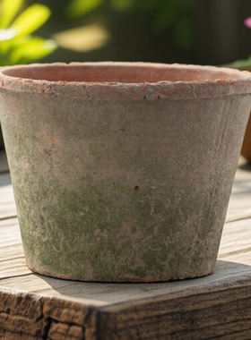 小矮筒粗陶复古简约透气红陶盆多肉花盆盆栽小花盆红陶泥瓦盆家用