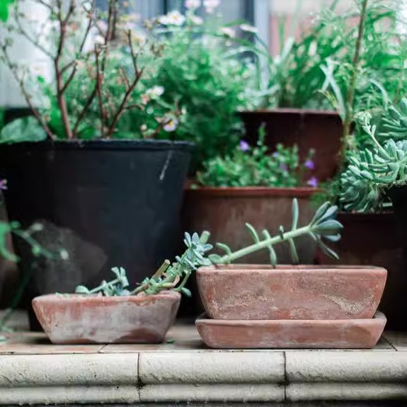 方盆绿植托盘四方花盆粗陶做旧北欧风格方形红陶盆泥瓦盆大小盆