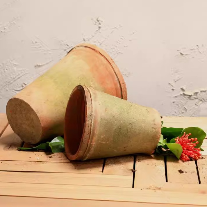 高双口粗陶花盆透气创意简约兰花月季大小老桩大号口径家用专用