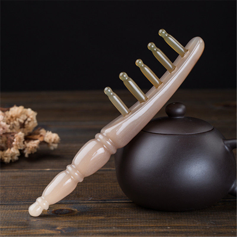 天然正品白水牛角拨筋按摩梳 疏通头部全身经络按摩棒