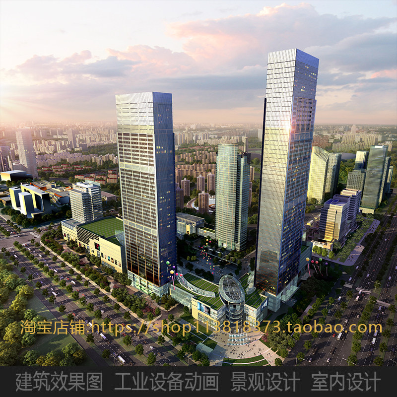 建筑鸟瞰3d效果图制作办公楼改造外墙砖配色石材玻璃幕立面设计