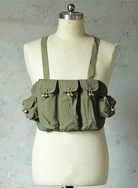 6-70年代56冲单匣袋土黄帆布援阿越南肩带皮环AK胸挂Chicom子单袋