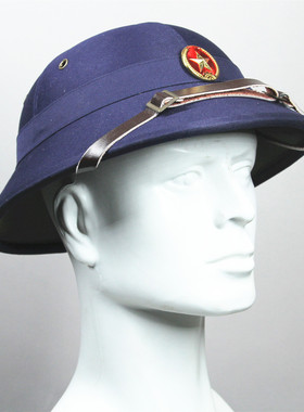 原品K08越南海军 布面凉盔藏青深蓝色木髓盔帽探险考克帽复古收藏