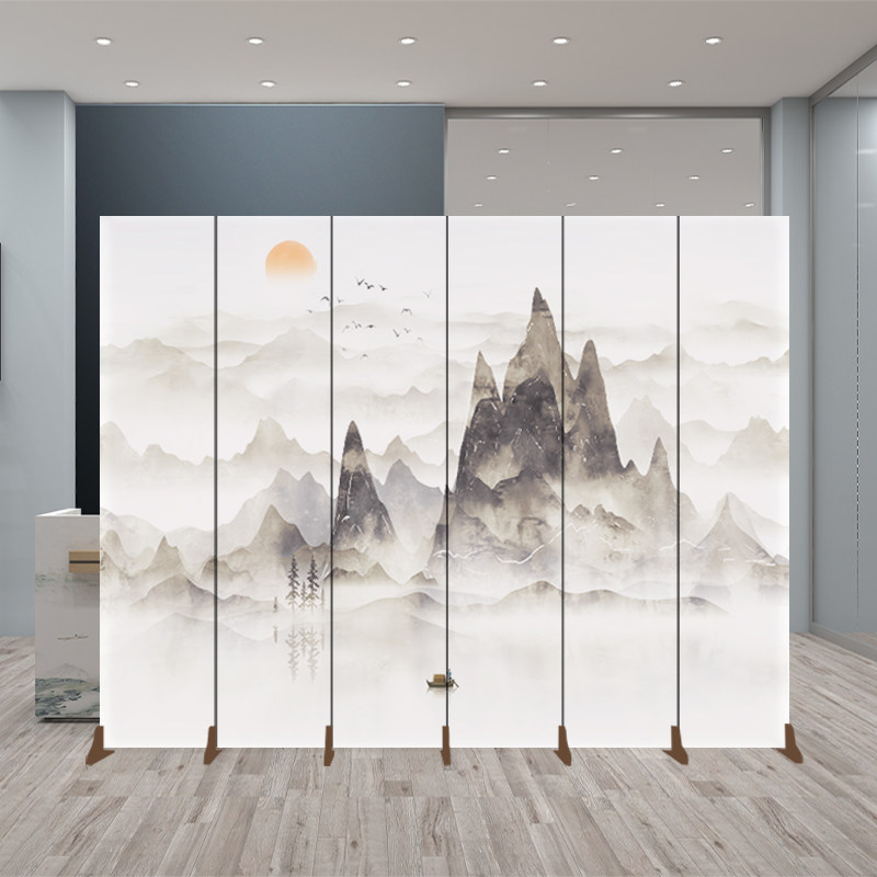 新中式屏风隔断客厅折叠移动家用进门玄关遮挡办公室山水折屏定制