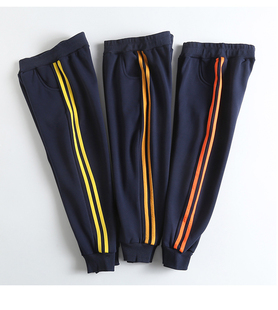 小学生校裤 金沙小学校服 两条杠藏青色双黄条橙条姜黄条儿童运动裤