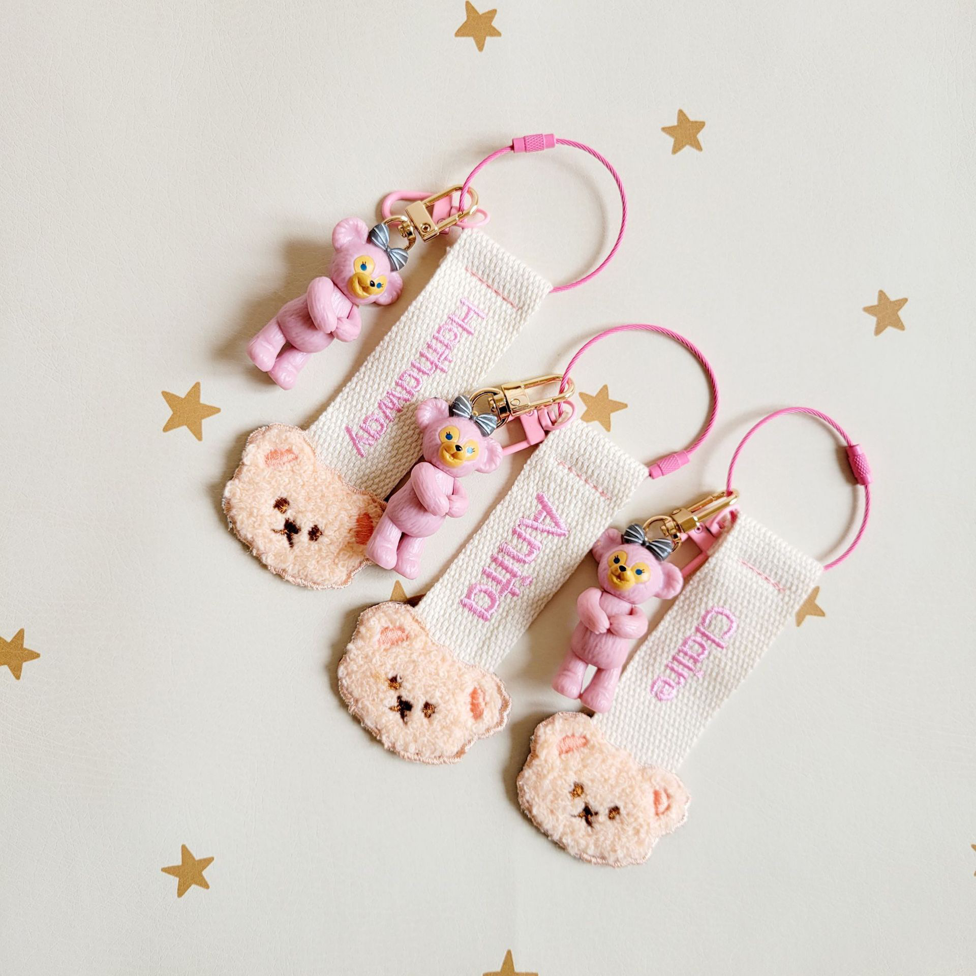 韩国ins幼儿园宝宝姓名定制刺绣字母卡通小熊挂件织带包钥匙礼物