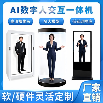 AI数字人一体机交互系统软件智能迎宾3D虚拟人迎宾全息仓定制设备