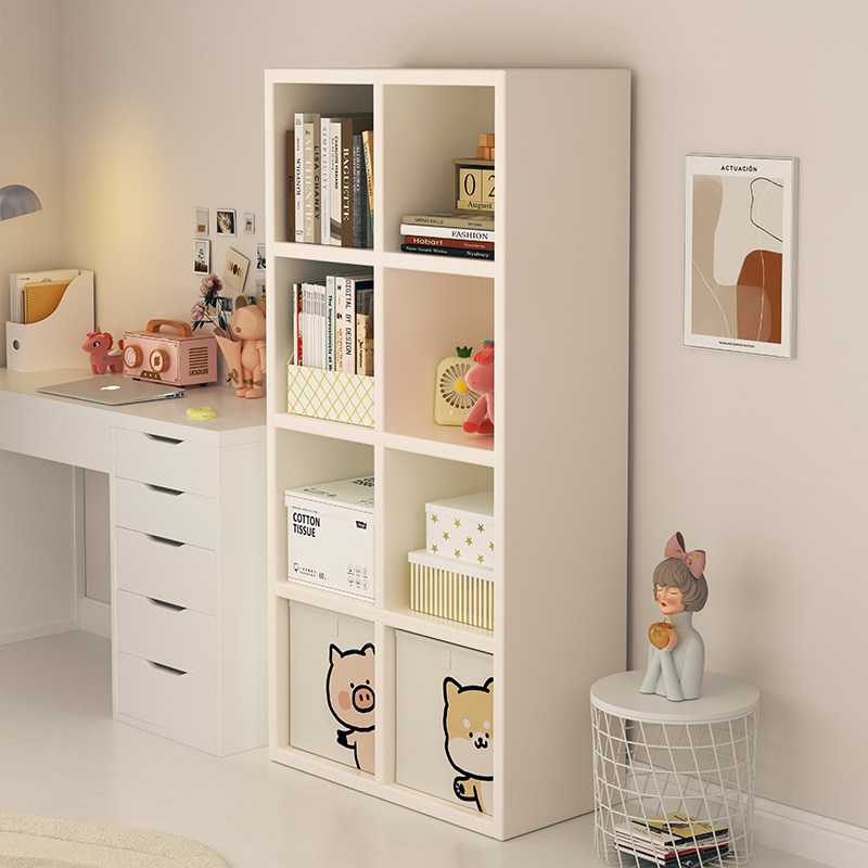 白色实木书架落地置物架儿童书柜储物柜一体靠墙学生多层格收纳架