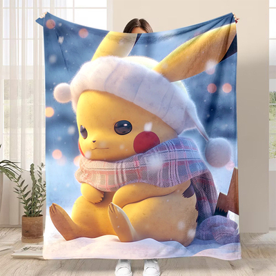 圣诞皮卡丘法兰绒毛毯图案定制办公室空调毯披肩毯午睡毯沙发毯