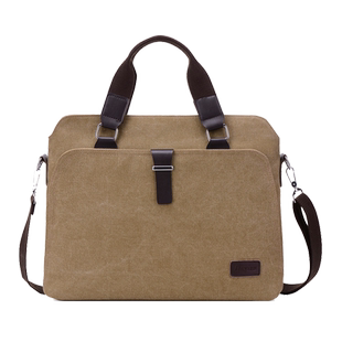 男士手提包商务公文包休闲帆布复古背包通勤单肩斜挎包电脑包男包