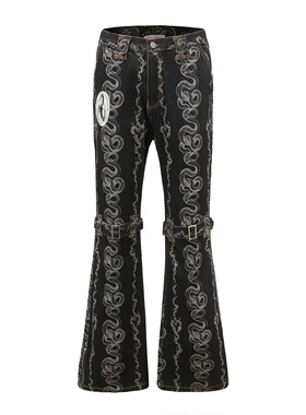 【蛇年】CyCyCy Y2K千禧作旧黑水洗龙蛇纹绷带微喇牛仔裤朱志鑫