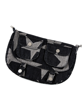 CyCyCy Y2K千禧朋克做旧黑水洗满版五角星牛仔可拆卸挎包配包