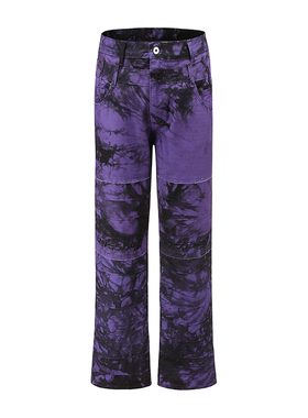 ERISSTOFF Y2K千禧朋克紫黑扎染糜烂拼接刺绣双腰微喇修身牛仔裤