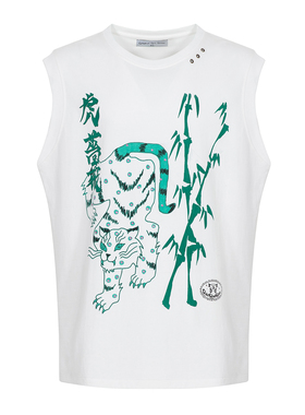 CyCyCy Y2K千禧朋克白虎竹烫钻圆领套头廓形无袖背心男女同款