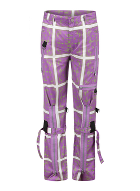 ERISSTOFF Y2K千禧朋克莫兰迪紫腰果花金属止血绷带拉链可调节裤