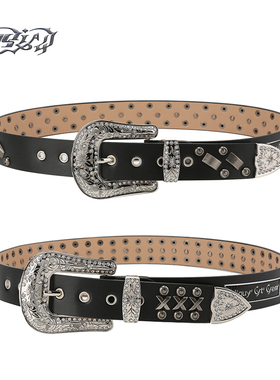 CyCyCy Y2K千禧朋克哥特硬核暗黑雕花铆钉百搭皮带 腰带檀健次