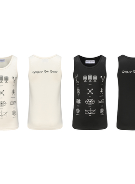 CYCYCY Y2K千禧重磅修身微弹设计感元素印花百搭显瘦无袖背心T恤