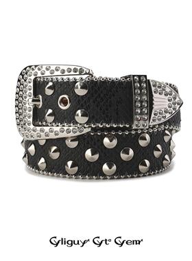 CYCYCY Y2K千禧朋克摇滚双扣头蟒纹黑钻饰铆钉百搭皮带 腰带鹭卓