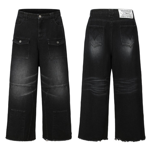 象腿廓形水洗做旧牛仔裤长裤岳岳